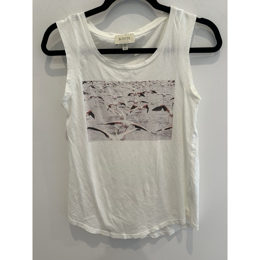 KOCH Women's White Cotton Flamingo Print Cap Sleeve Tank Top Size XS
